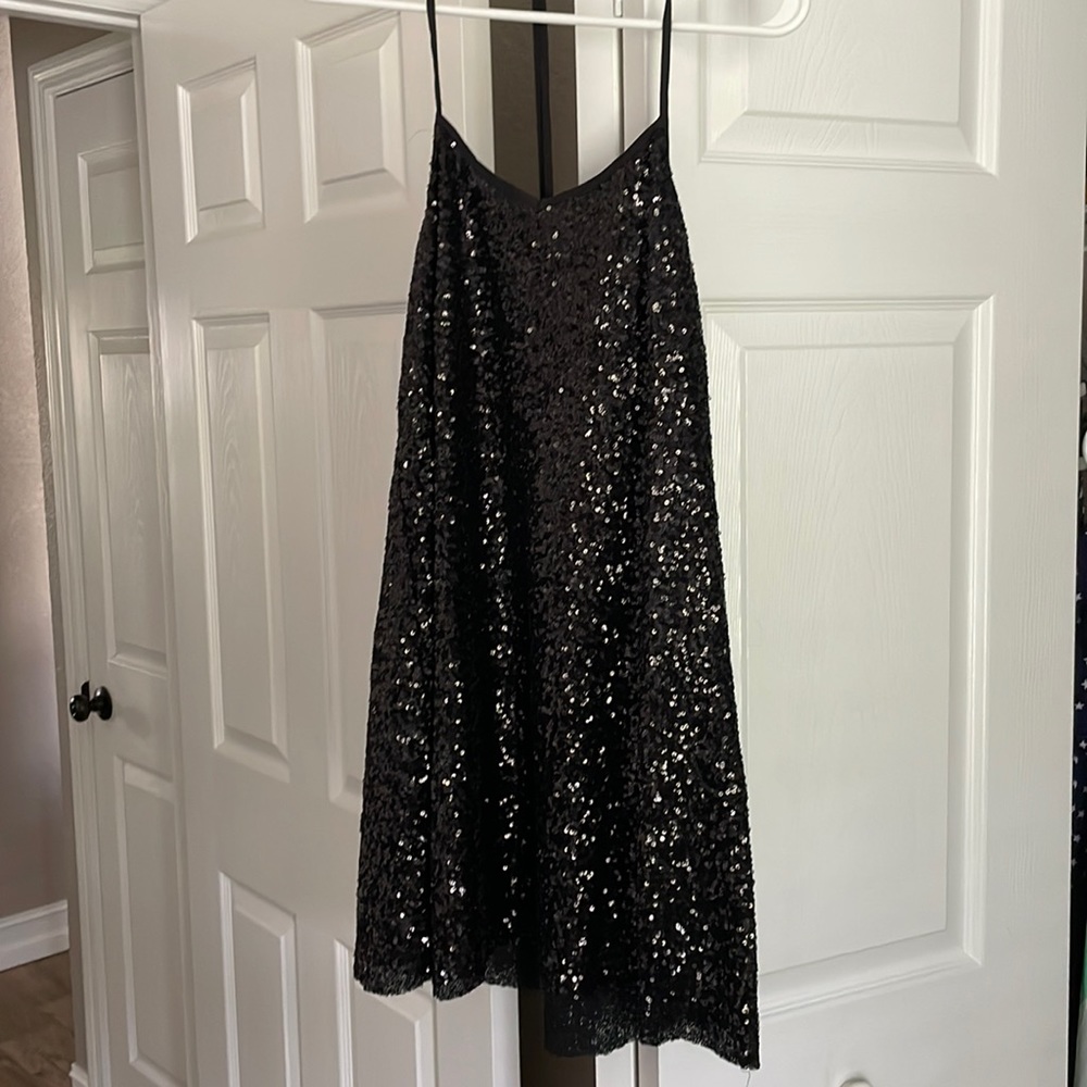 Solemio Sequined Strappy Black Dress
